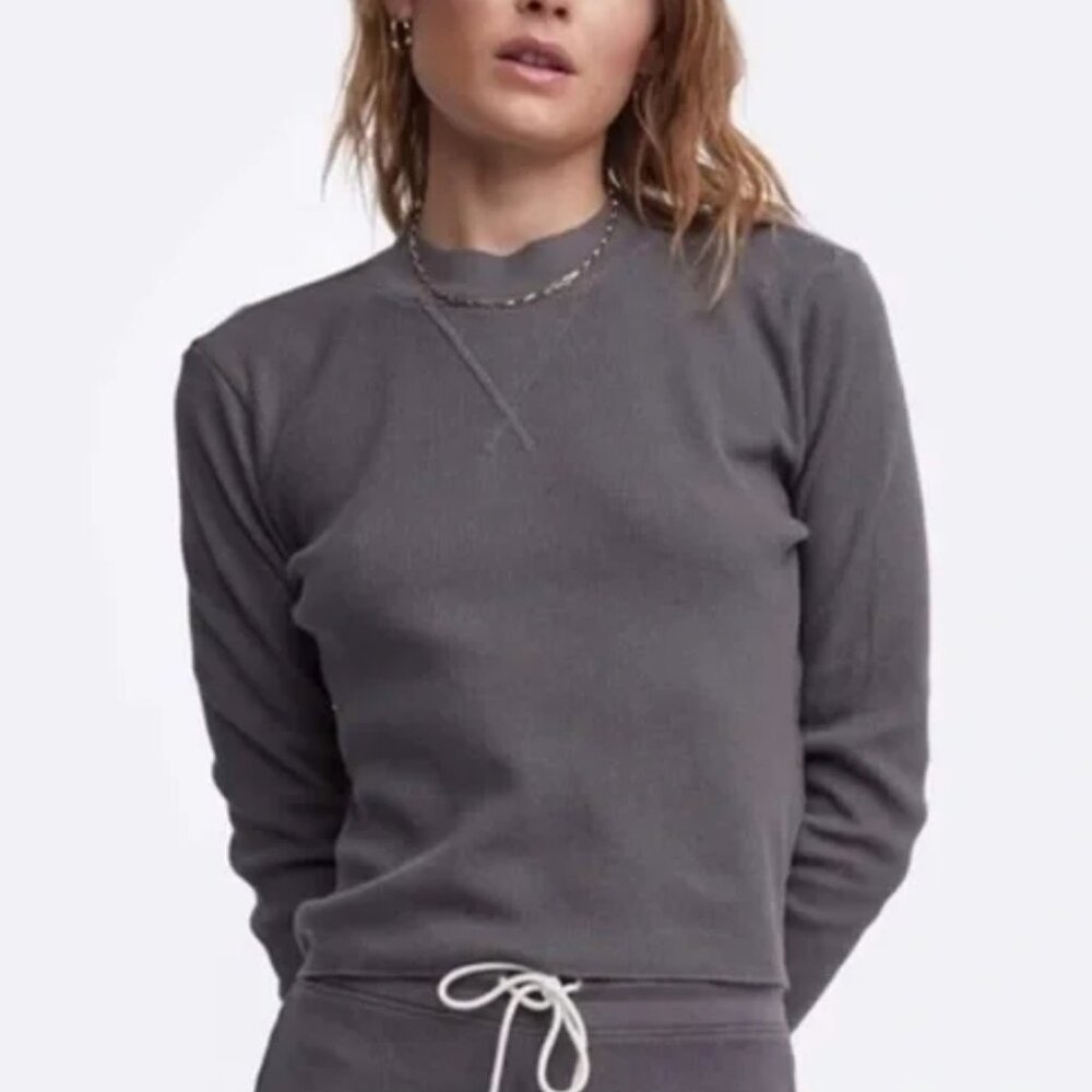 Mate Women's Cream Mockneck Waffle Knit Thermal Top Organic Cotton